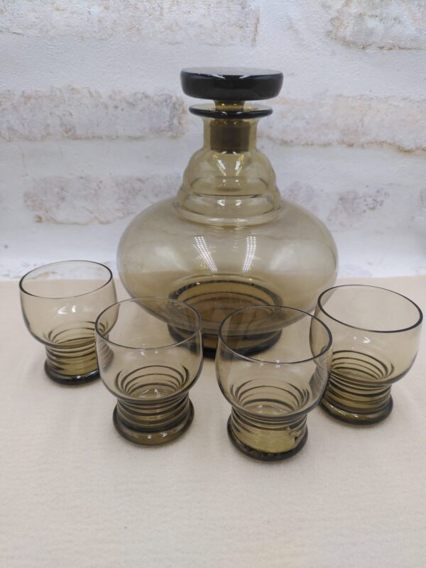 Service à liqueur Vintage en verre fumé des années 70