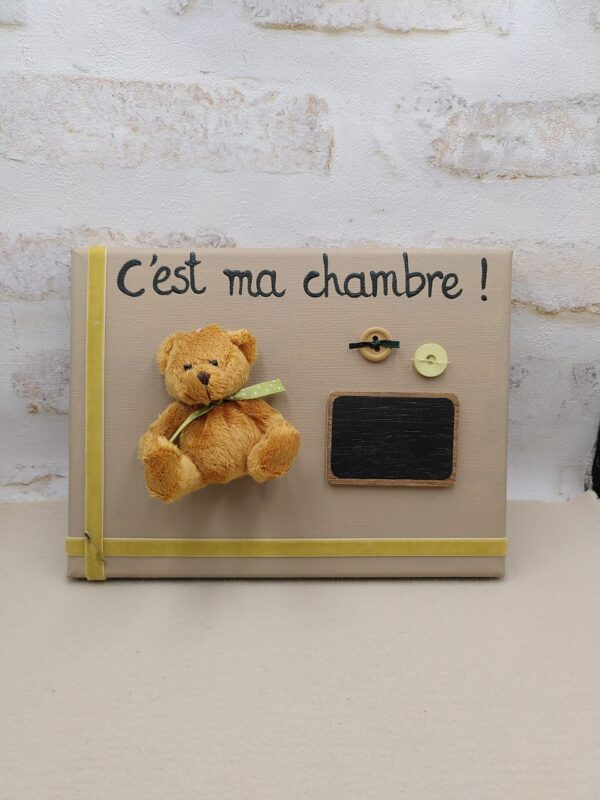 Tableau ourson "C'est ma chambre !" Vert anis