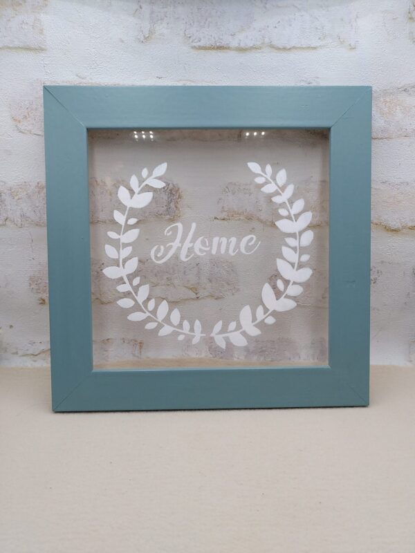Tableau de verre cadre bleu impérial "Home"