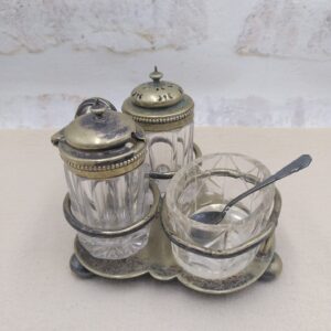 Serviteur de table ancien cristal taillé et métal argenté