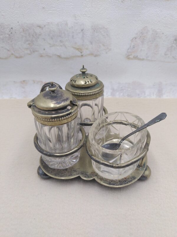 Serviteur de table ancien cristal taillé et métal argenté