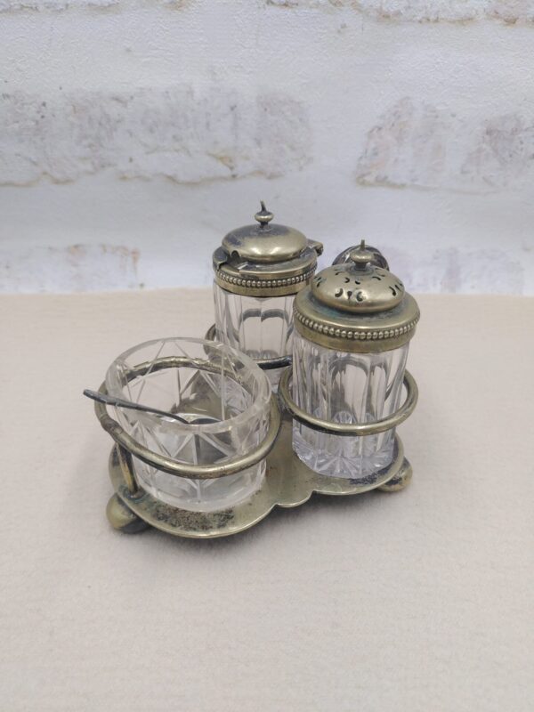 Serviteur de table ancien cristal taillé et métal argenté – Image 2