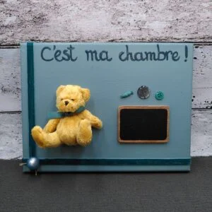 Tableau ourson "C'est ma chambre !" bleu impérial
