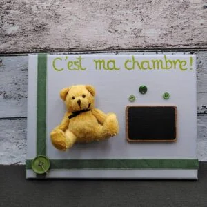 Tableau ourson "C'est ma chambre !" Vert amande