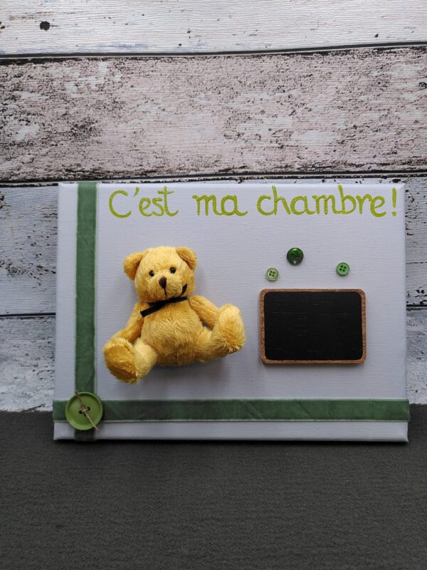 Tableau ourson "C'est ma chambre !" Vert amande